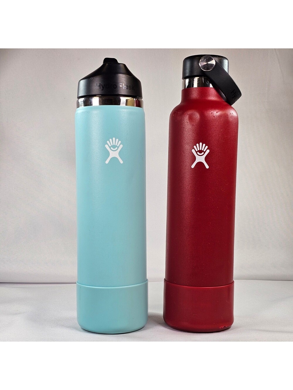 Hydro Flask Water Bottle Lot of 2 Blue 24oz Straw Lid Red 21oz Flex Cap Boots